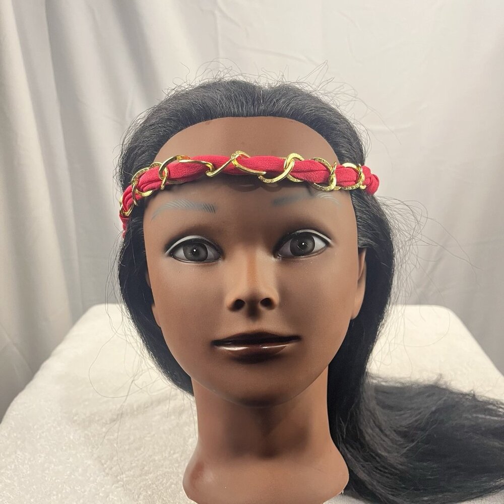 Preowned Red & Gold Braided Stretch Headband Hair Accessory